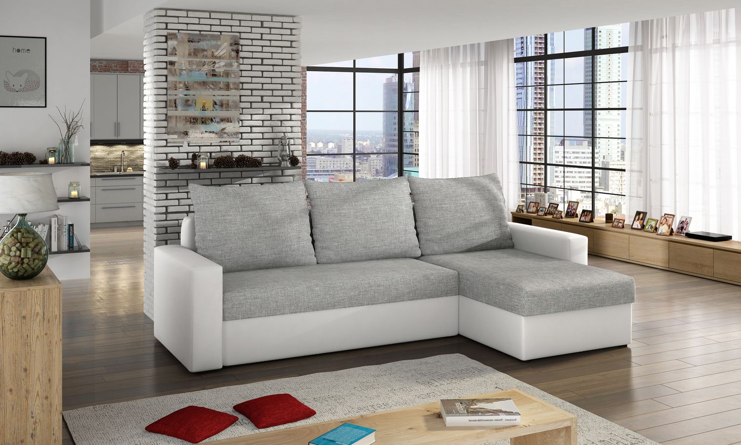 Corner Sleeper Sofa Livio 22 | size: Width: 237cm, Height: 90cm, Depth: 57cm | color: Sawana/Soft | image: 1 | variant: 1015887