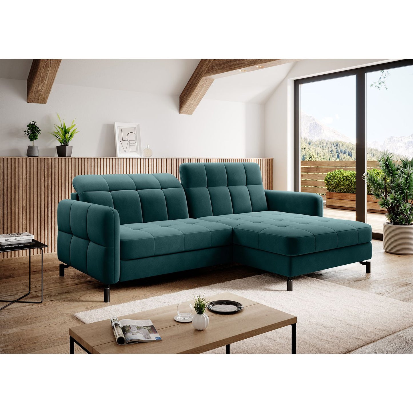 Corner Sleeper Sofa Lorelle 14 | size: Width: 225cm, Height: 105cm, Depth: 160cm | color: Mat/Velvet | image: 1 | variant: 1015991