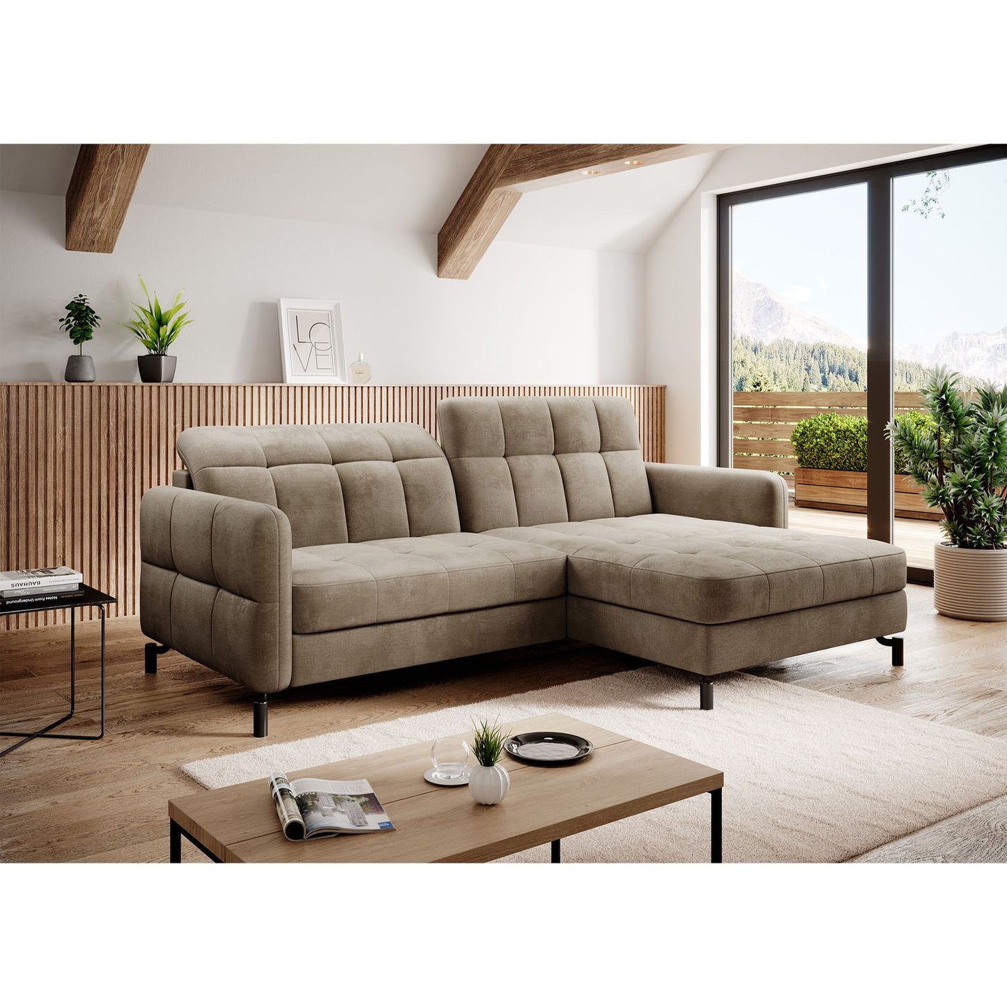 Corner Sleeper Sofa Lorelle 78 | size: Width: 225cm, Height: 105cm, Depth: 160cm | color: Beige | image: 1 | variant: 1016055