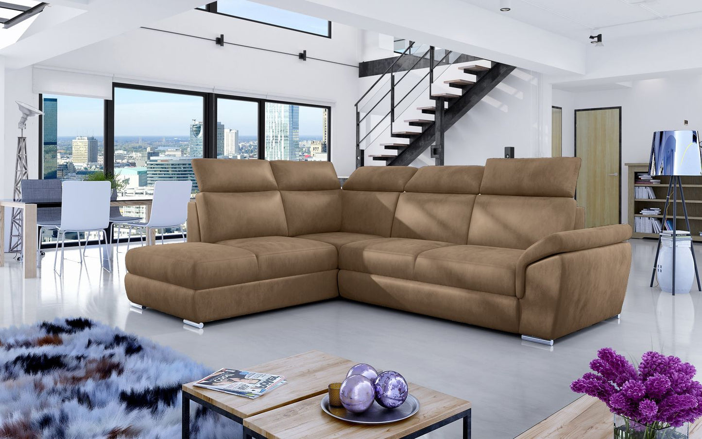 Corner Sleeper Sofa Loreto 34 | size: Width: 260cm, Height: 102cm, Depth: 60cm | color: Beige | image: 1 | variant: 1015923