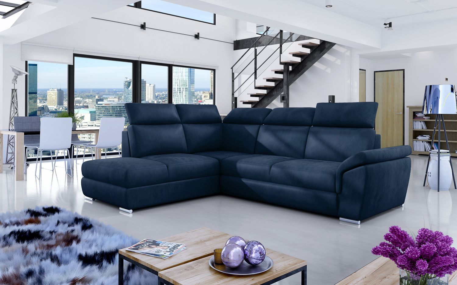 Corner Sleeper Sofa Loreto 38 | size: Width: 260cm, Height: 102cm, Depth: 60cm | color: Blue | image: 1 | variant: 1015927