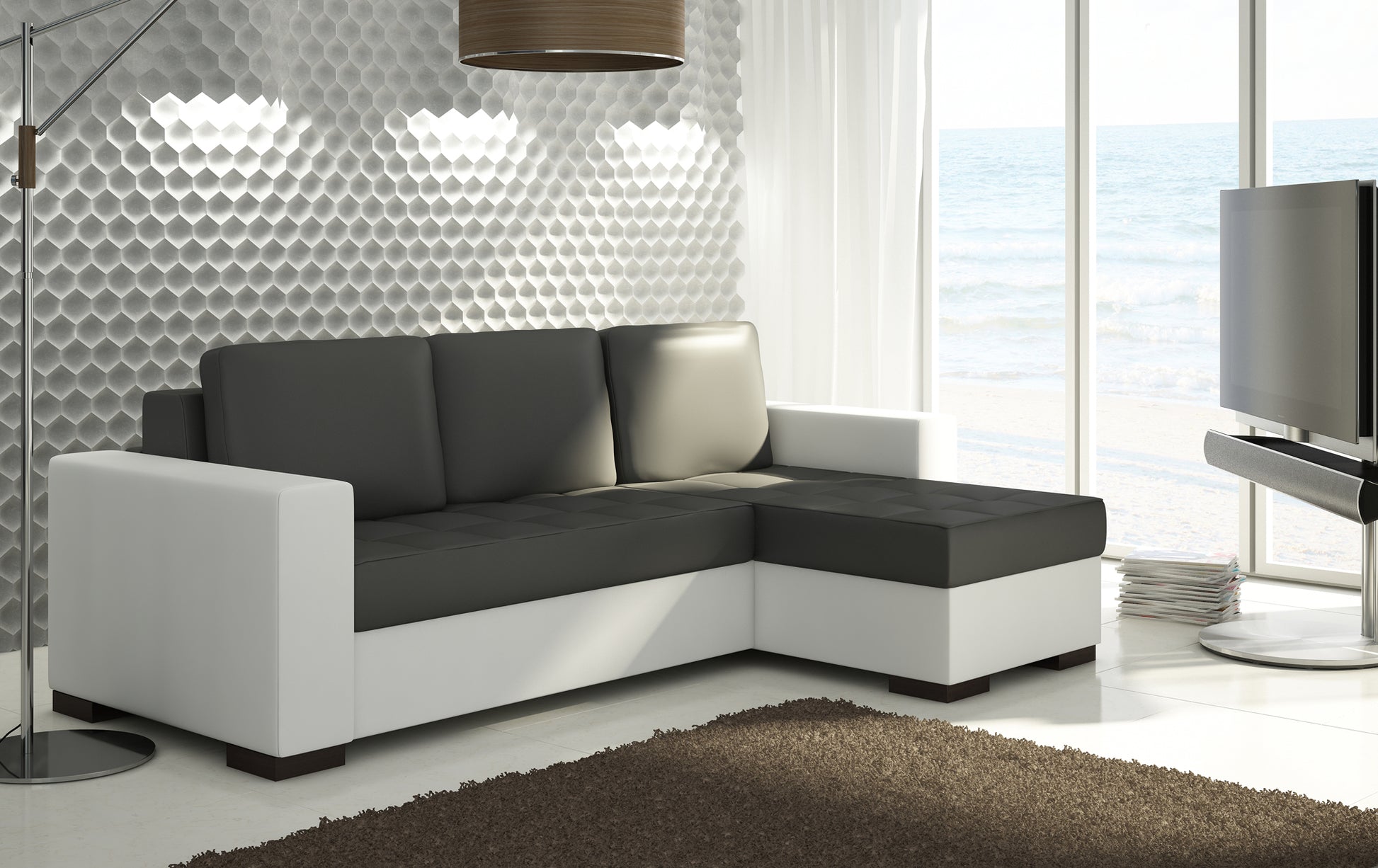 Corner Sleeper Sofa Newark 1 | size: Width: 237cm, Height: 90cm, Depth: 57cm | color: Soft | image: 1 | variant: 1016160