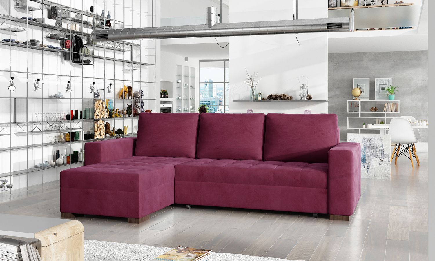 Corner Sleeper Sofa Newark 27 | size: Width: 237cm, Height: 90cm, Depth: 57cm | color: Mat/Velvet | image: 1 | variant: 1016186