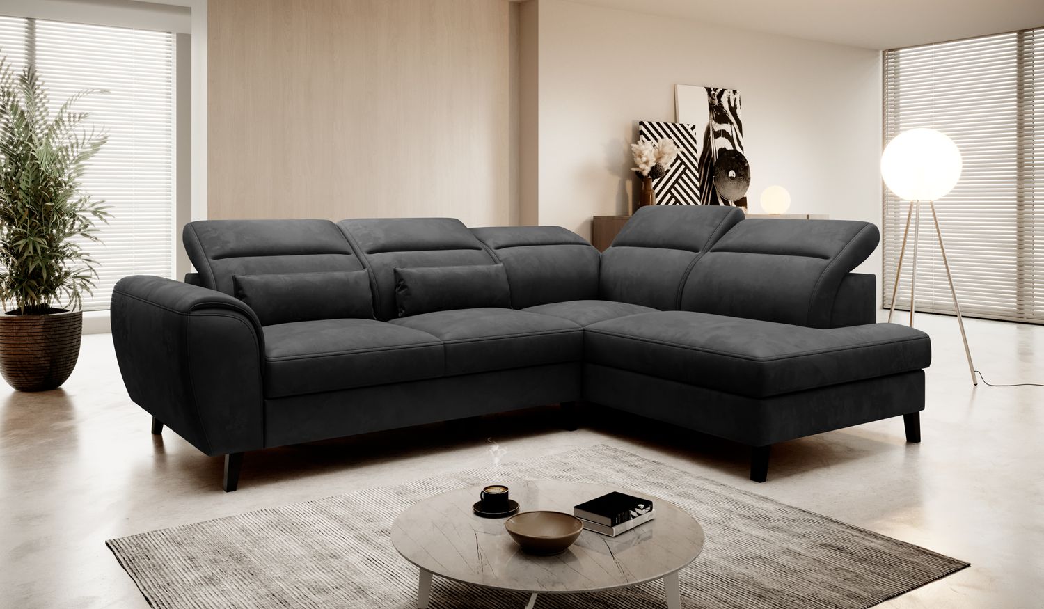 Corner Sleeper Sofa Noble 55 | size: Width: 255cm, Height: 100cm, Depth: 201cm | color: Nube | image: 1 | variant: 1015106