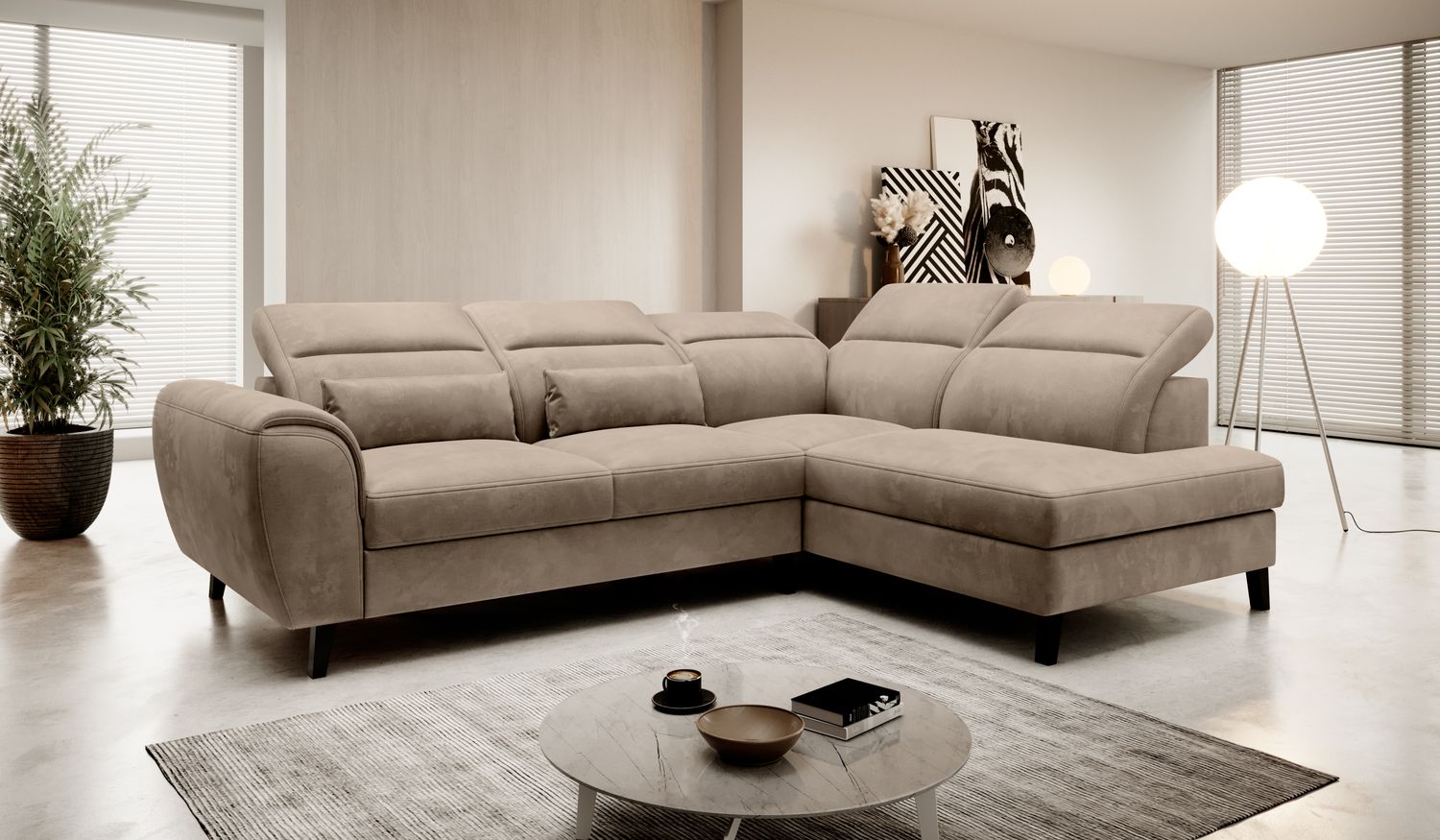 Corner Sleeper Sofa Noble 66 | size: Width: 255cm, Height: 100cm, Depth: 201cm | color: Nube | image: 1 | variant: 1015117