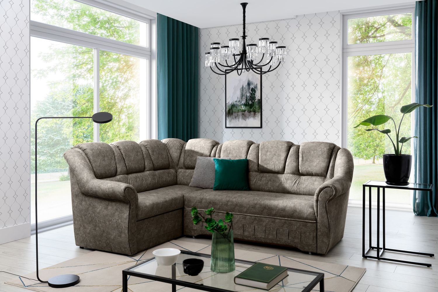 Corner Sleeper Sofa Oakham 33 | size: Width: 243cm, Height: 105cm, Depth: 190cm | color: Dora | image: 1 | variant: 1016797