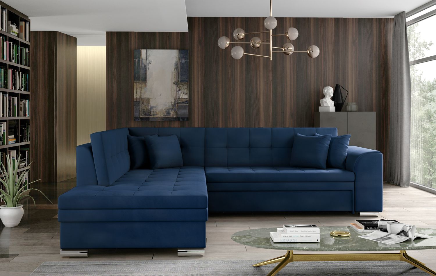 Corner Sleeper Sofa Pieretta 56 | size: Width: 260cm, Height: 80cm, Depth: 58cm | color: Blue | image: 1 | variant: 1016340