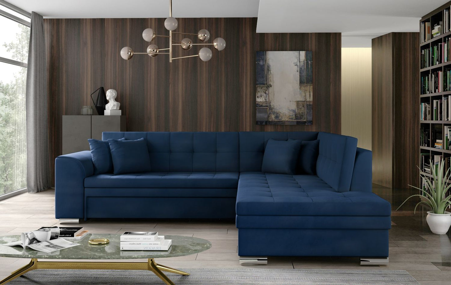 Corner Sleeper Sofa Pieretta 64 | size: Width: 260cm, Height: 80cm, Depth: 58cm | color: Blue | image: 1 | variant: 1016348