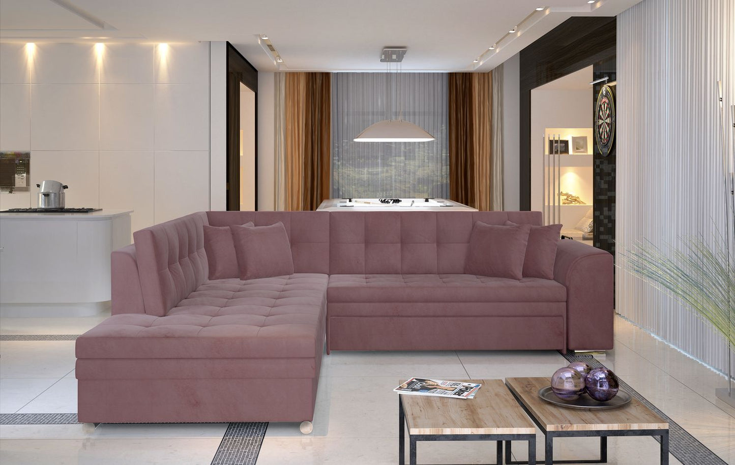 Corner Sleeper Sofa Pieretta 8 | size: Width: 260cm, Height: 80cm, Depth: 58cm | color: Mat/Velvet | image: 1 | variant: 1016292