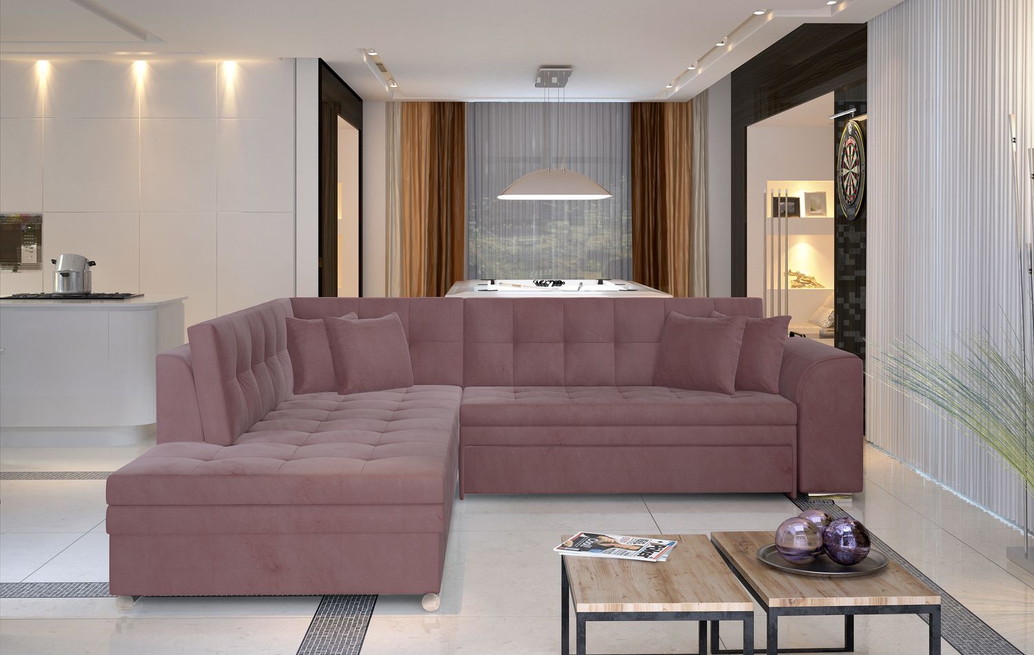 Corner Sleeper Sofa Pieretta 8 | size: Width: 260cm, Height: 80cm, Depth: 58cm | color: Mat/Velvet | image: 1 | variant: 1016292