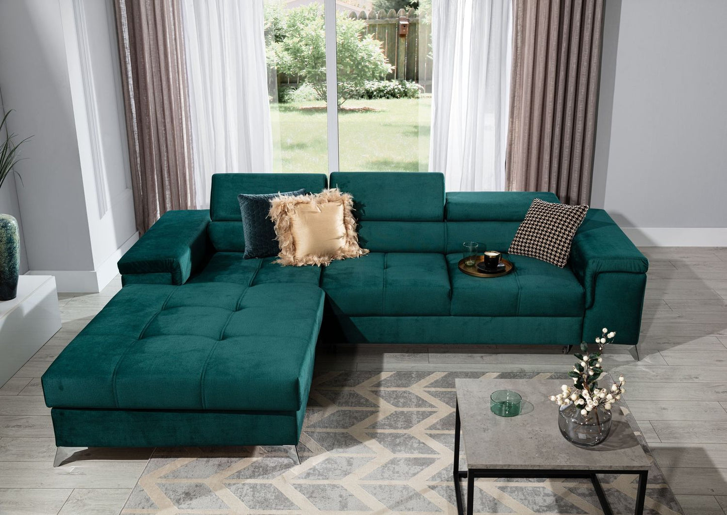 Corner Sleeper Sofa Ricardo 3 | size: Width: 281cm, Height: 88cm, Depth: 205cm | color: Green | image: 1 | variant: 1014009