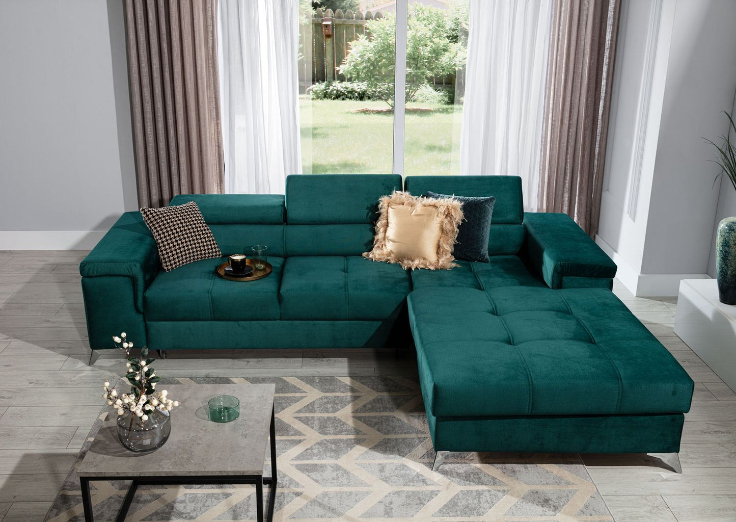 Corner Sleeper Sofa Ricardo 4 | size: Width: 281cm, Height: 88cm, Depth: 205cm | color: Green | image: 1 | variant: 1014010