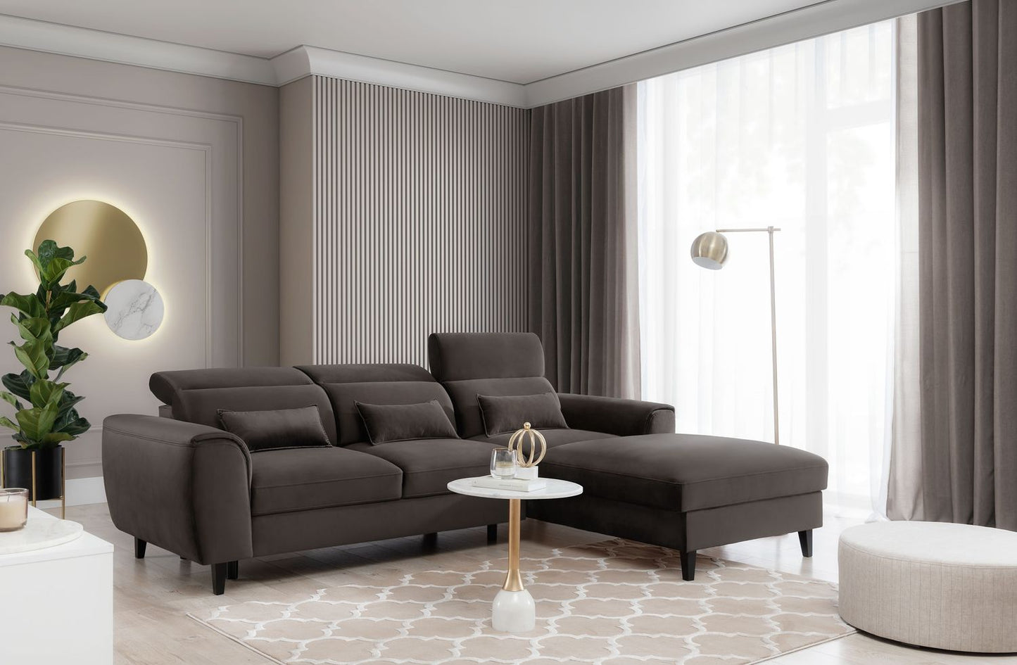 Corner Sleeper Sofa Scarborough 15 | size: Width: 267cm, Height: 100cm, Depth: 196cm | color: Velvetmat | image: 1 | variant: 1015443