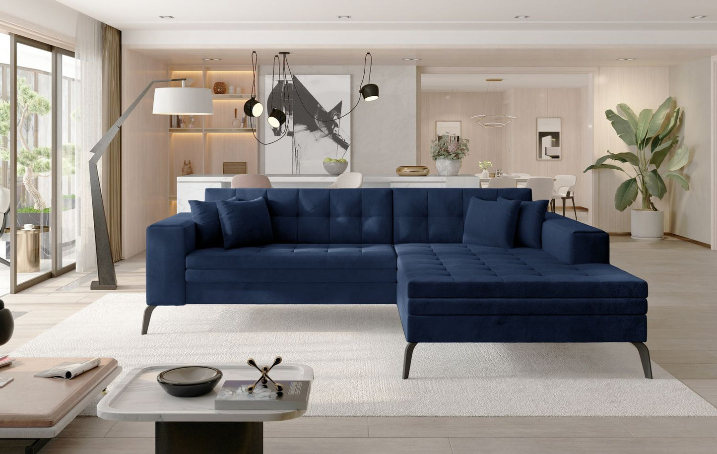 Corner Sleeper Sofa Solange 43 | size: Width: 292cm, Height: 80cm, Depth: 196cm | color: Blue | image: 1 | variant: 1016452