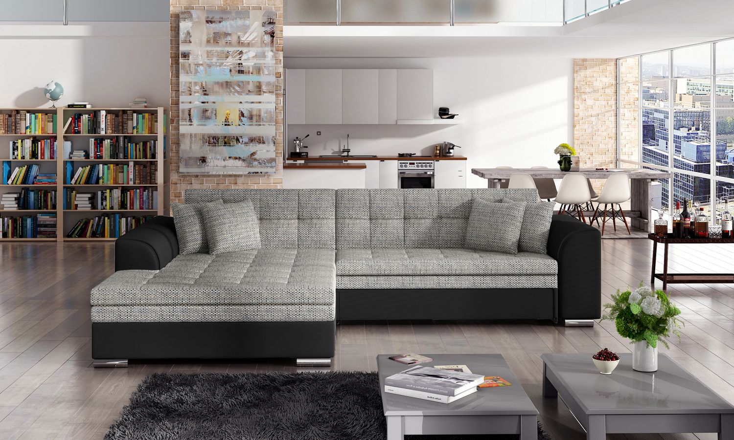 Corner Sleeper Sofa Sorento 1 | size: Width: 296cm, Height: 78cm, Depth: 194cm | color: Black/Grey | image: 1 | variant: 1014014