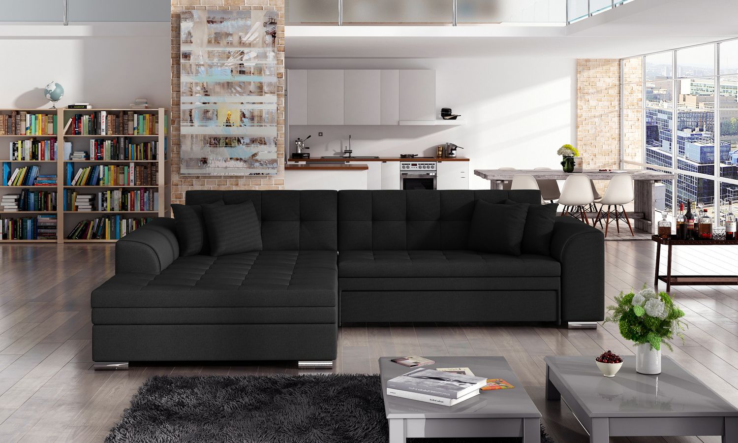 Corner Sleeper Sofa Sorento 3 | size: Width: 296cm, Height: 78cm, Depth: 194cm | color: Black | image: 1 | variant: 1014016
