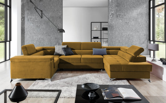 Corner Sleeper Sofa Thiago 48 | size: Width: 208cm, Height: 88cm, Depth: 43cm | color: Yellow | image: 1 | variant: 1016516