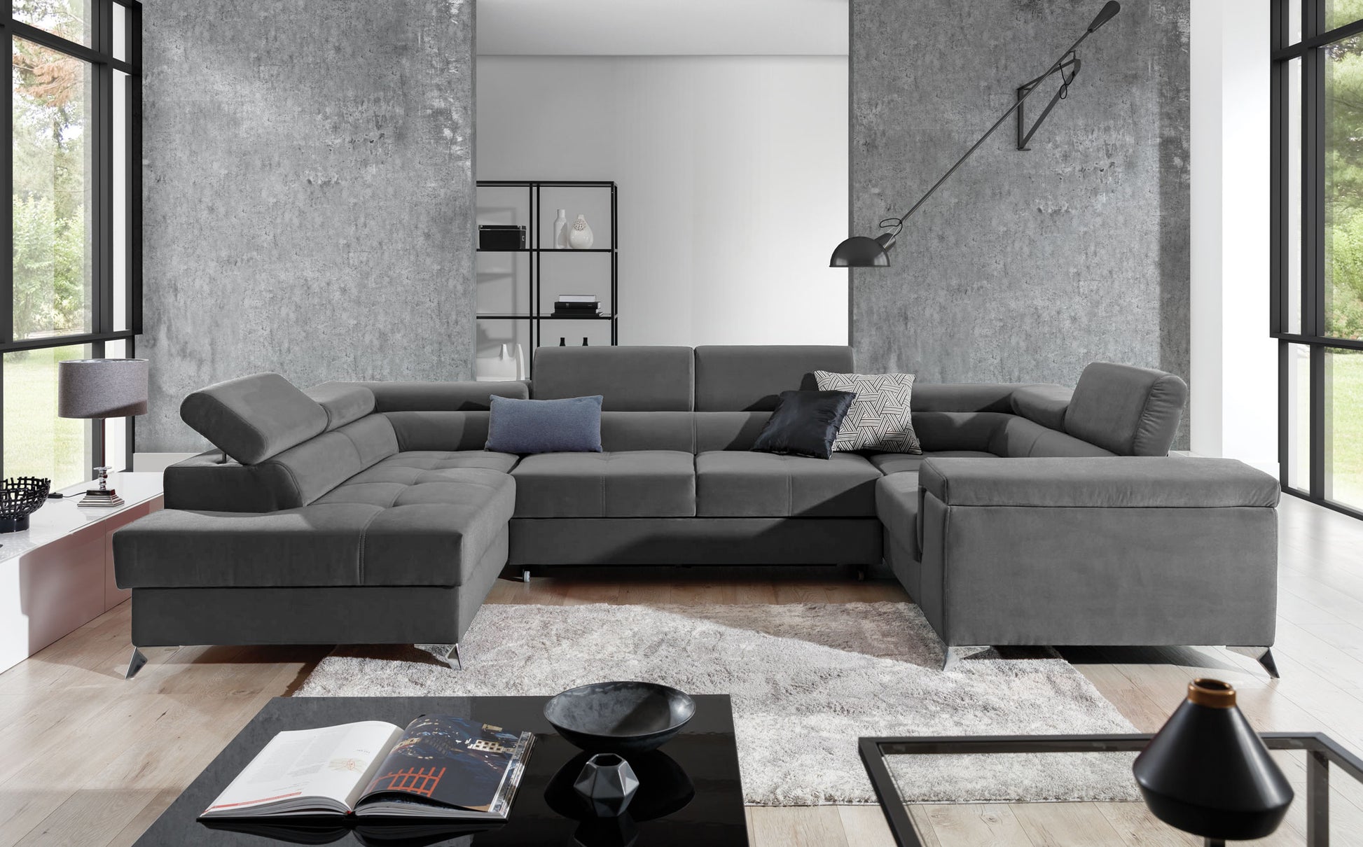 Corner Sleeper Sofa Thiago 55 | size: Width: 208cm, Height: 88cm, Depth: 43cm | color: Paros | image: 1 | variant: 1016523