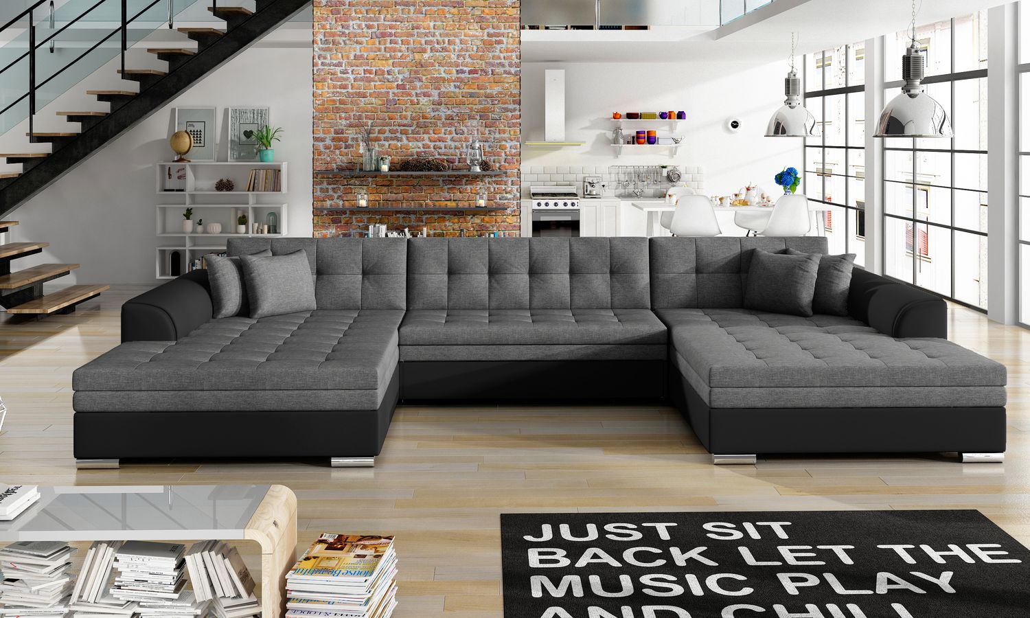 Corner Sleeper Sofa Vento 1 | size: Width: 355cm, Height: 80cm, Depth: 60cm | color: Black/Grey | image: 1 | variant: 1014020