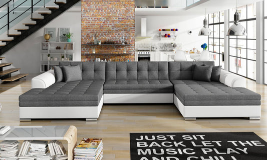 Corner Sleeper Sofa Vento 2 | size: Width: 355cm, Height: 80cm, Depth: 60cm | color: White/Grey | image: 1 | variant: 1014021