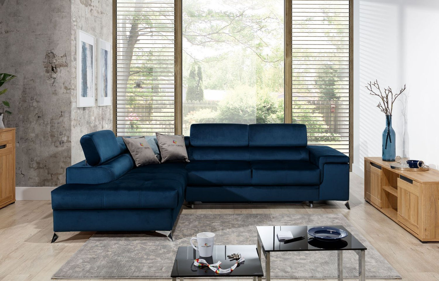 Corner Sleeper Sofa Whitby 38 | size: Width: 275cm, Height: 90cm, Depth: 202cm | color: Blue | image: 1 | variant: 1016487