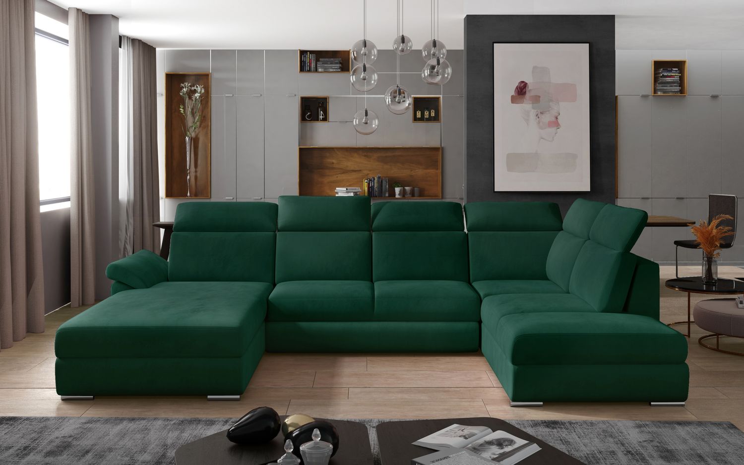 Corner Sleeper Sofa Winchester 13 | size: Width: 336cm, Height: 102cm, Depth: 216cm | color: Green | image: 1 | variant: 1016566