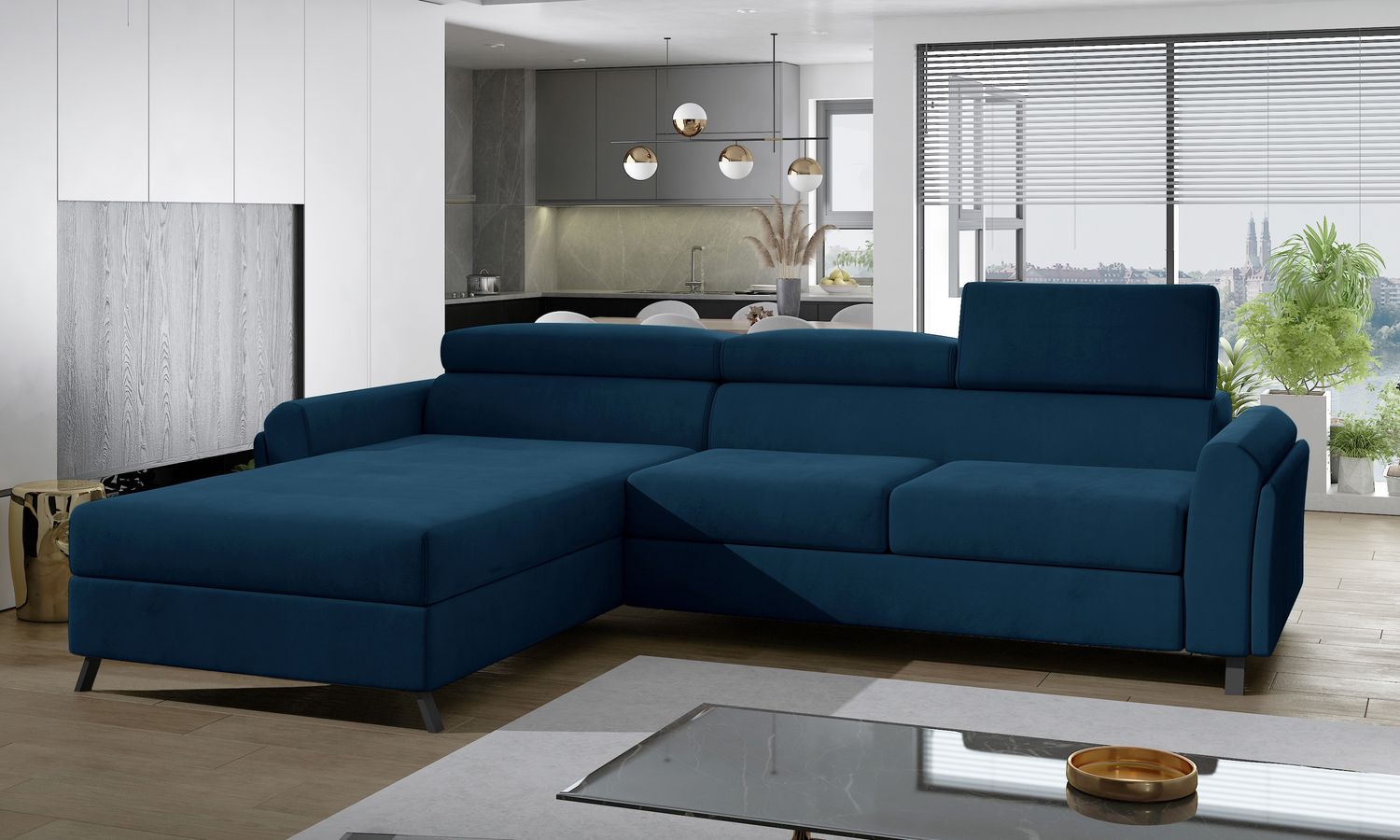 Corner Sofa Ashby 6 | size: Width: 300cm, Height: 98cm, Depth: 190cm | color: Blue | image: 1 | variant: 1017063