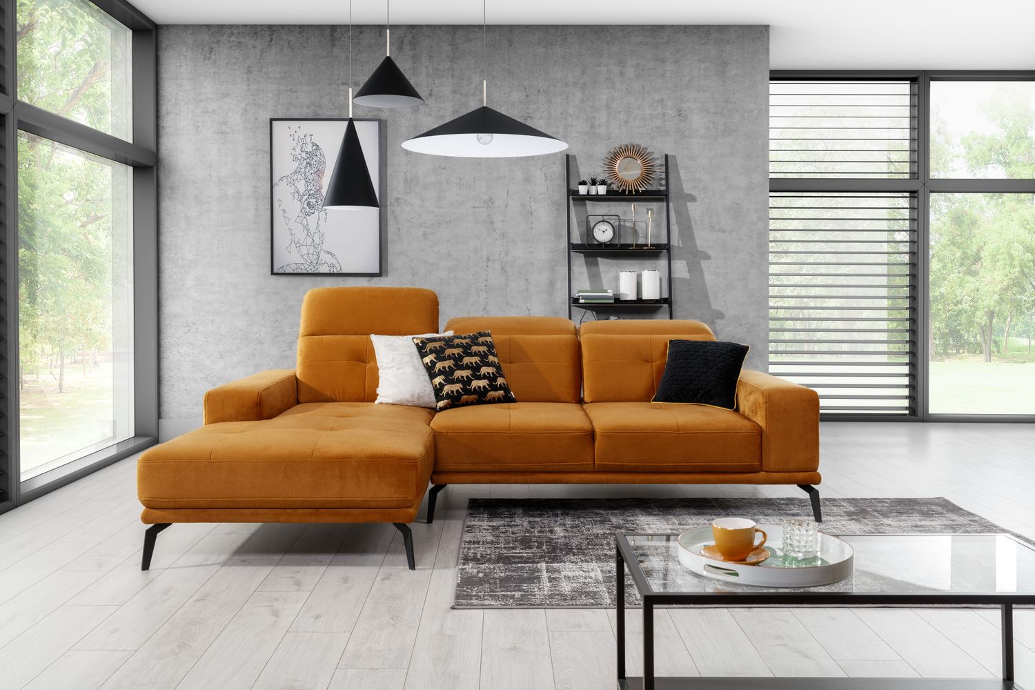 Corner Sofa East Piacenza 53 | size: Width: 265cm, Height: 98cm, Depth: 53cm | color: Yellow | image: 1 | variant: 1017525