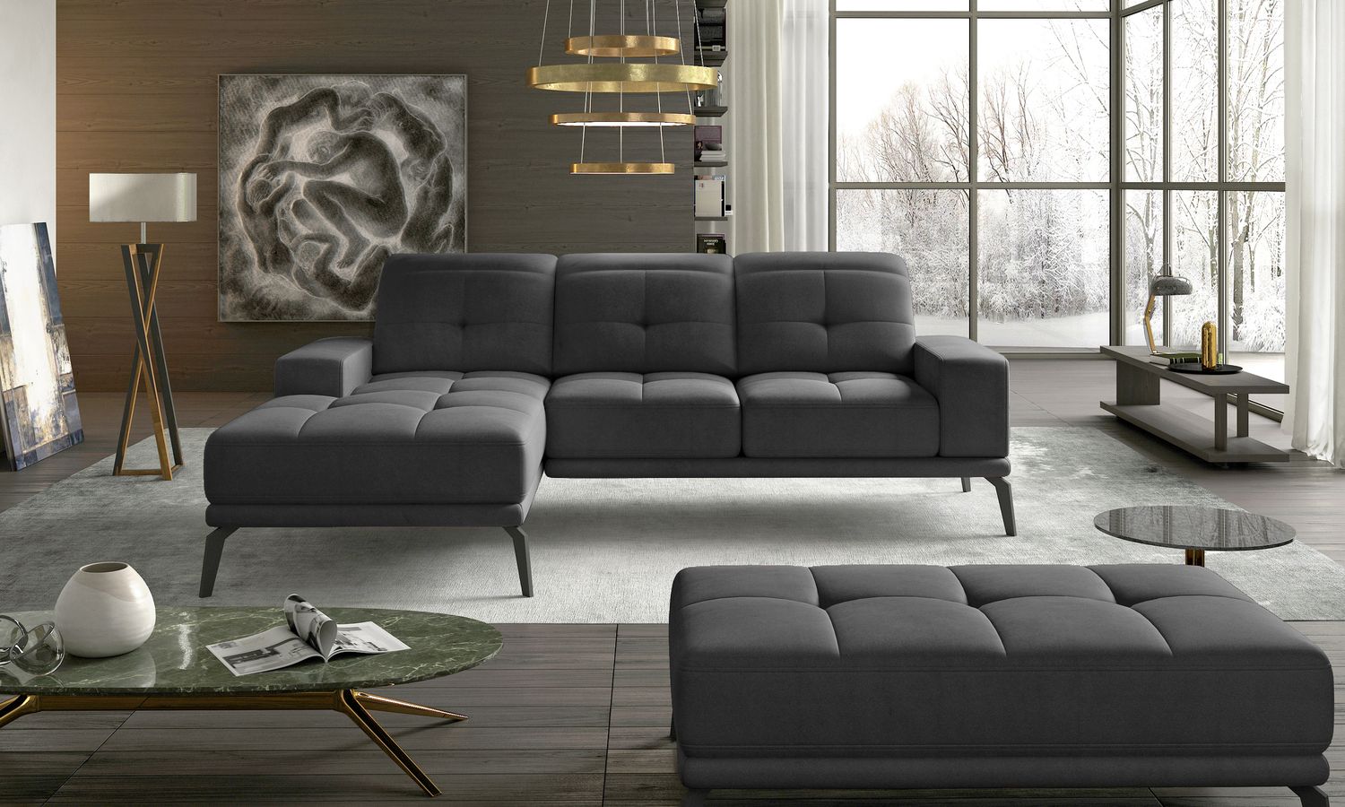 Corner Sofa East Piacenza 54 | size: Width: 265cm, Height: 98cm, Depth: 53cm | color: Monolith | image: 1 | variant: 1017526
