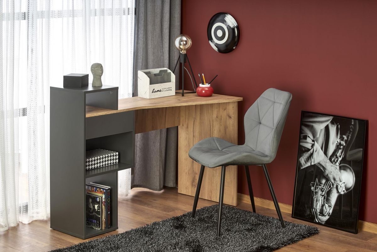 Desk Denver | size: Length: 57cm, Width: 127cm, Height: 90cm | color: Black/Oak | image: 10 | variant: 1003239