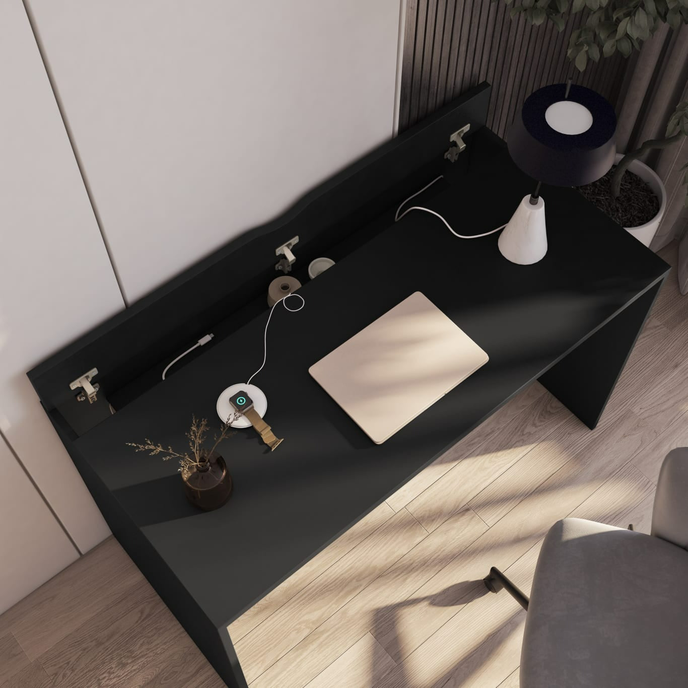 Desk Vercelli 1 | size: Length: 60cm, Width: 140cm, Height: 75cm | color: Black | image: 5 | variant: 1010572