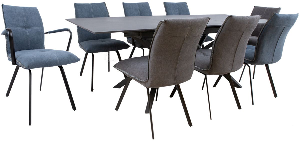 Dining Room Furniture Set Bromley | size: Length: 90cm, Width: 220cm, Height: 76cm | color: Black/Grey/Blue | image: 1 | variant: 1001681