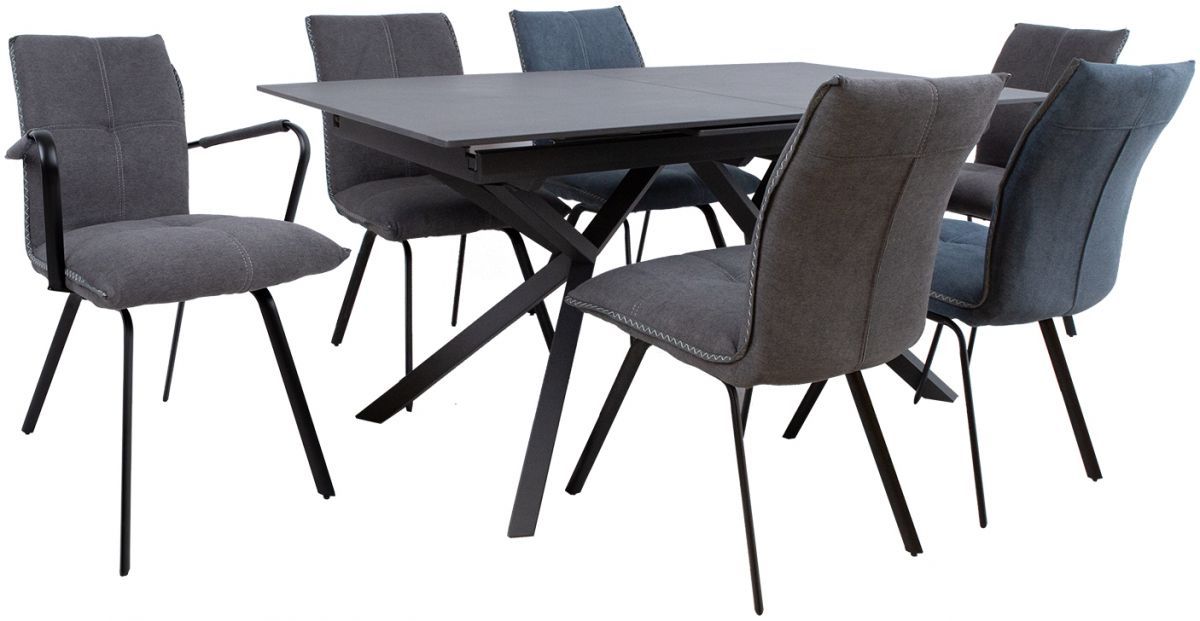 Dining Room Furniture Set Bromley | size: Length: 90cm, Width: 220cm, Height: 76cm | color: Black/Grey | image: 1 | variant: 1001674