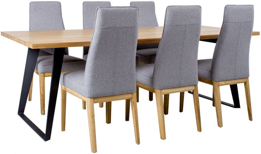 Dining Room Furniture Set Colchester | size: Length: 100cm, Width: 220cm, Height: 75cm | color: Black/Oak/Grey | image: 1 | variant: 1005680