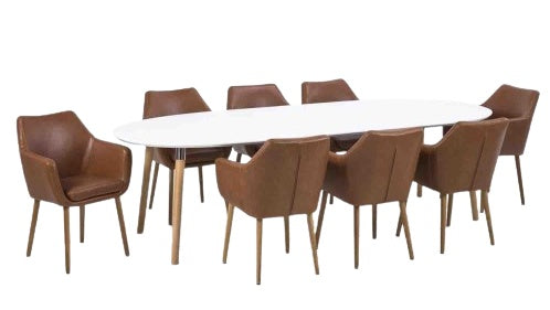 Dining Room Furniture Set East Livorno | size: Length: 100cm, Width: 270cm, Height: 74cm | color: White/Brown/Oak | image: 0 | variant: 1006529