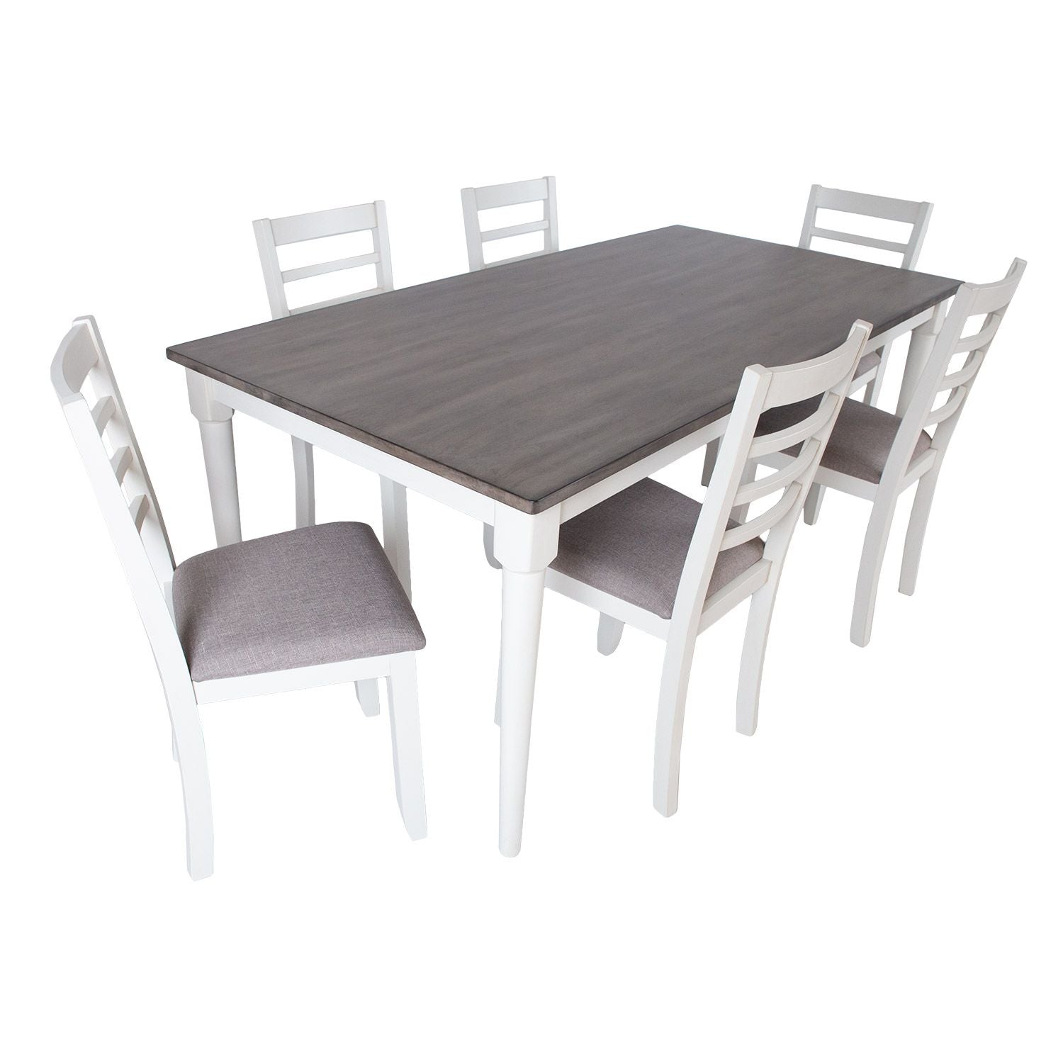 Dining Room Furniture Set East Mazeikiai | size: Length: 91cm, Width: 183cm, Height: 75cm | color: White/Grey | image: 1 | variant: 1006528