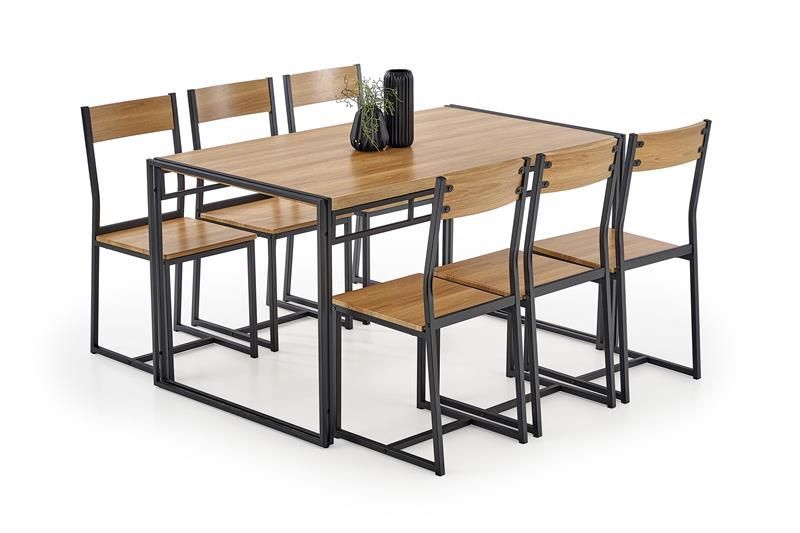 Dining Room Furniture Set East Teramo | size: Length: 80cm, Width: 140cm, Height: 75cm | color: Black/Oak | image: 1 | variant: 1006899