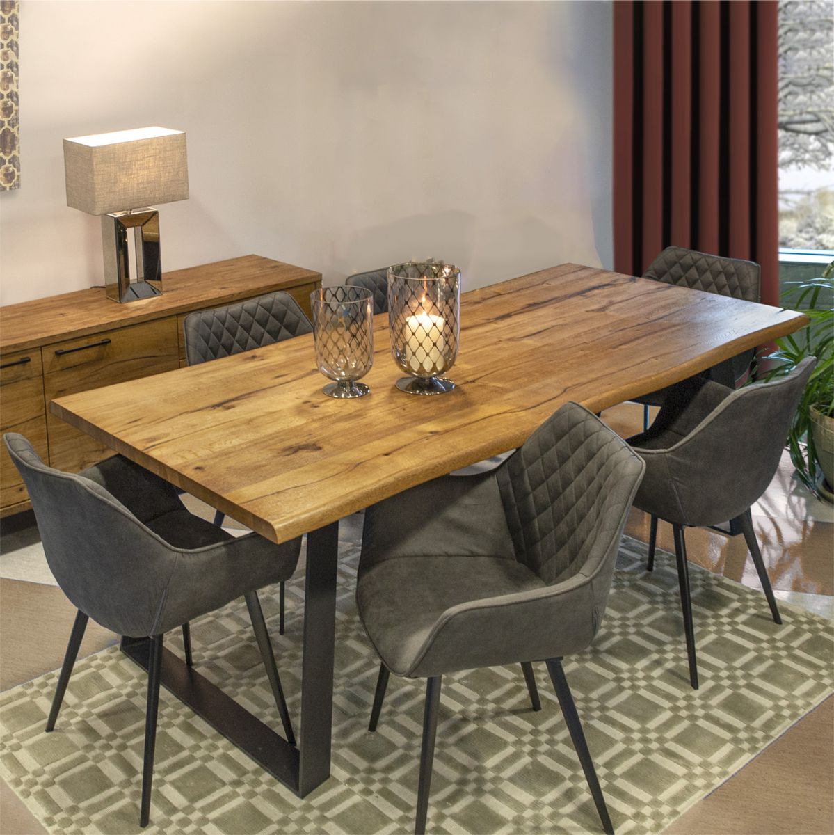 Dining Room Furniture Set East Witney | size: Length: 100cm, Width: 220cm, Height: 75cm | color: Black/Oak | image: 0 | variant: 1005101