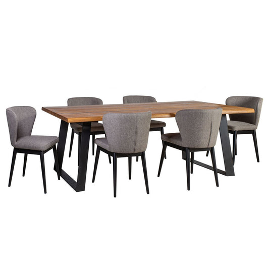 Dining Room Furniture Set East Witney | size: Length: 100cm, Width: 220cm, Height: 75cm | color: Brown/Black/Grey | image: 1 | variant: 1005100