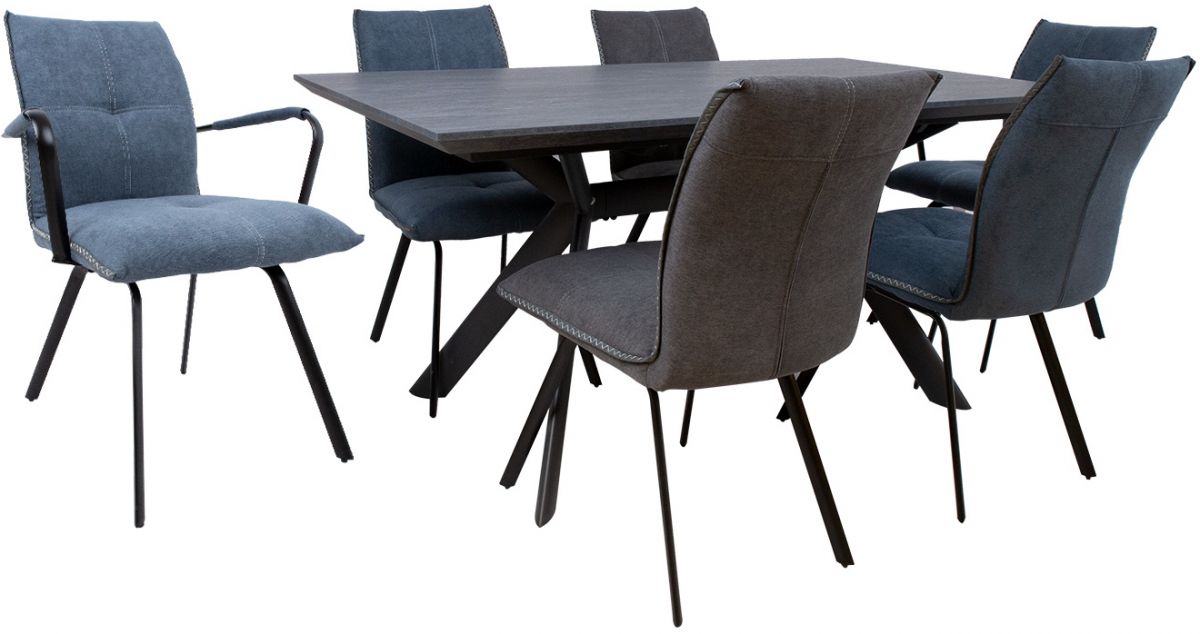 Dining Room Furniture Set Kristiansand | size: Length: 90cm, Width: 220cm, Height: 76cm | color: Black/Grey/Blue | image: 1 | variant: 1001663