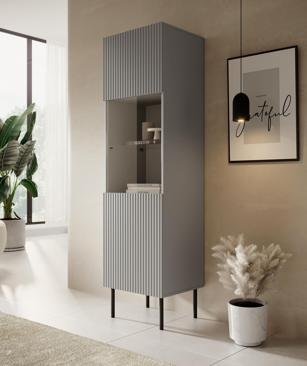 Display Cabinet Asensio | size: Width: 50cm, Height: 180cm, Depth: 42cm | color: Gray | image: 2 | variant: 1012959