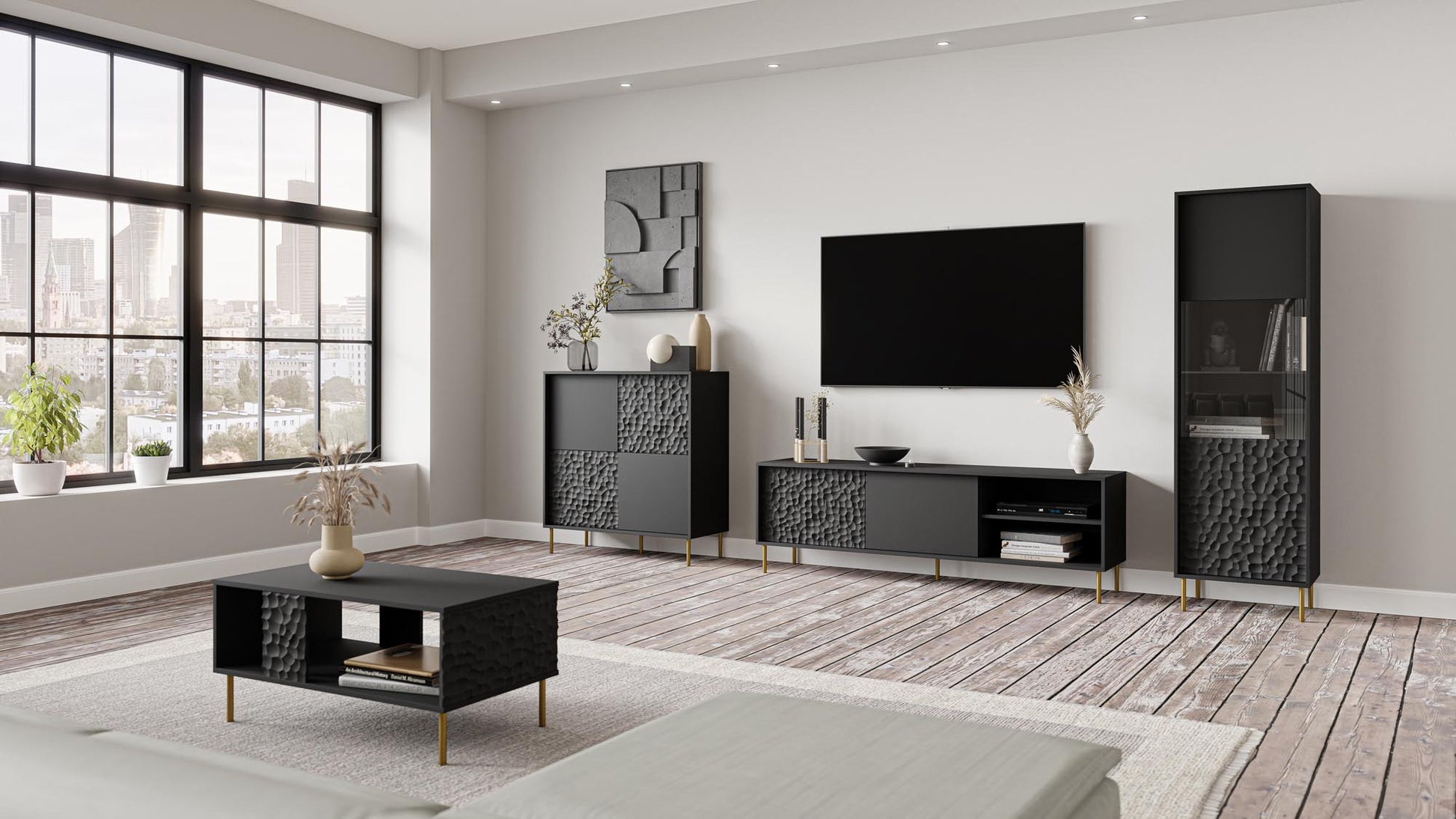 Display Cabinet Bullet | size: Width: 55cm, Height: 185cm, Depth: 41cm | color: Black | image: 2 | variant: 1012960