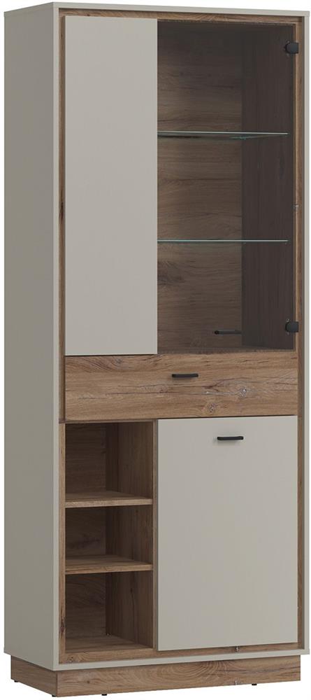 Display Cabinet East Prague | size: Length: 40cm, Width: 83cm, Height: 201cm | color: Oak/Grey | image: 1 | variant: 1006075