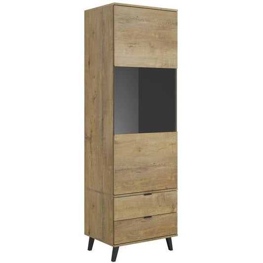 Display Cabinet East Rimini | size: Width: 60cm, Height: 192cm, Depth: 45cm | color: Black/Oak | image: 3 | variant: 1006655