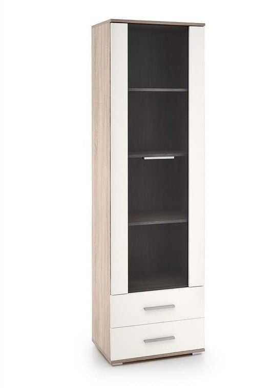 Display Cabinet Lima | size: Width: 60cm, Height: 200cm, Depth: 40cm | color: White/Oak | image: 1 | variant: 1000310