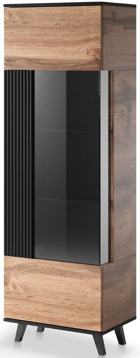 Display Cabinet Random W-1 | size: Width: 60cm, Height: 182cm, Depth: 40cm | color: Black/Oak | image: 1 | variant: 1012428