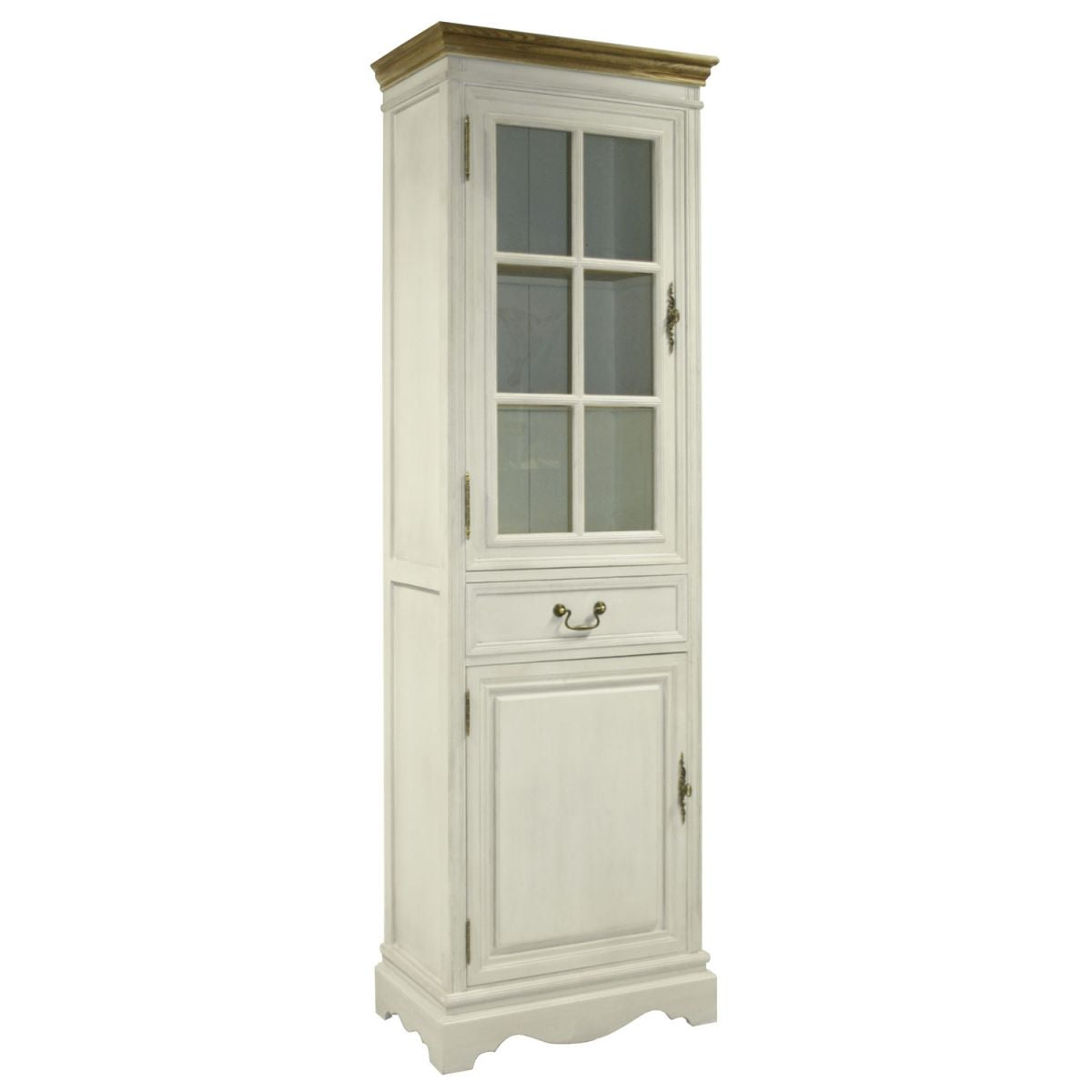 Display Cabinet Samira 1 | size: Width: 60cm, Height: 195.5cm, Depth: 35cm | color: White/Brown | image: 1 | variant: 1010903