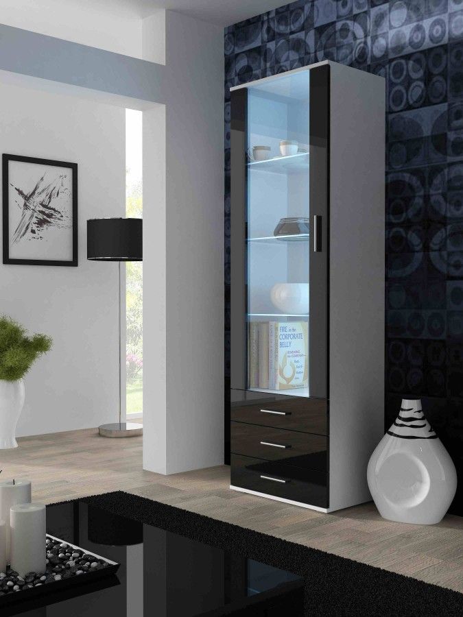 Display Cabinet West Crowborough | size: Width: 60cm, Height: 192cm, Depth: 41cm | color: White/Black | image: 0 | variant: 1007248