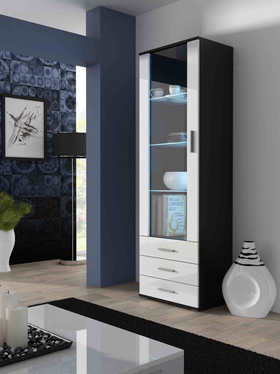 Display Cabinet West Crowborough | size: Width: 60cm, Height: 192cm, Depth: 41cm | color: White/Black | image: 0 | variant: 1007251