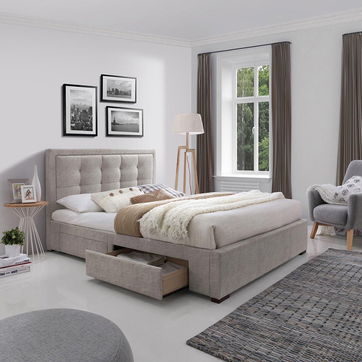 Double Bed Duke 4 | size: Length: 215cm, Width: 164.5cm, Height: 110cm | color: Beige | image: 0 | variant: 1018055